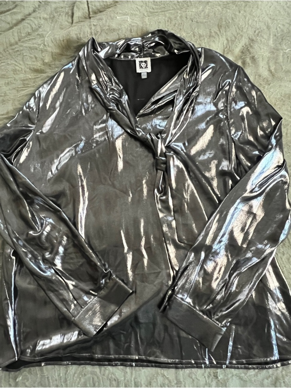 Anne Klein Metallic Avant Garde Draped Blouse Size Large Futuristic Relaxed Fit